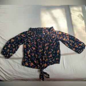 Dynamite Off The Shoulder Floral Blouse in Navy Blue